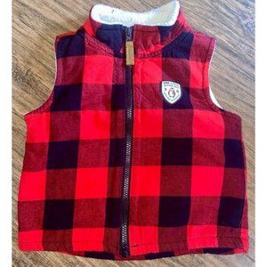 Baby Infant Carter’s Buffalo Check Fleece Lined Vest 9 Months